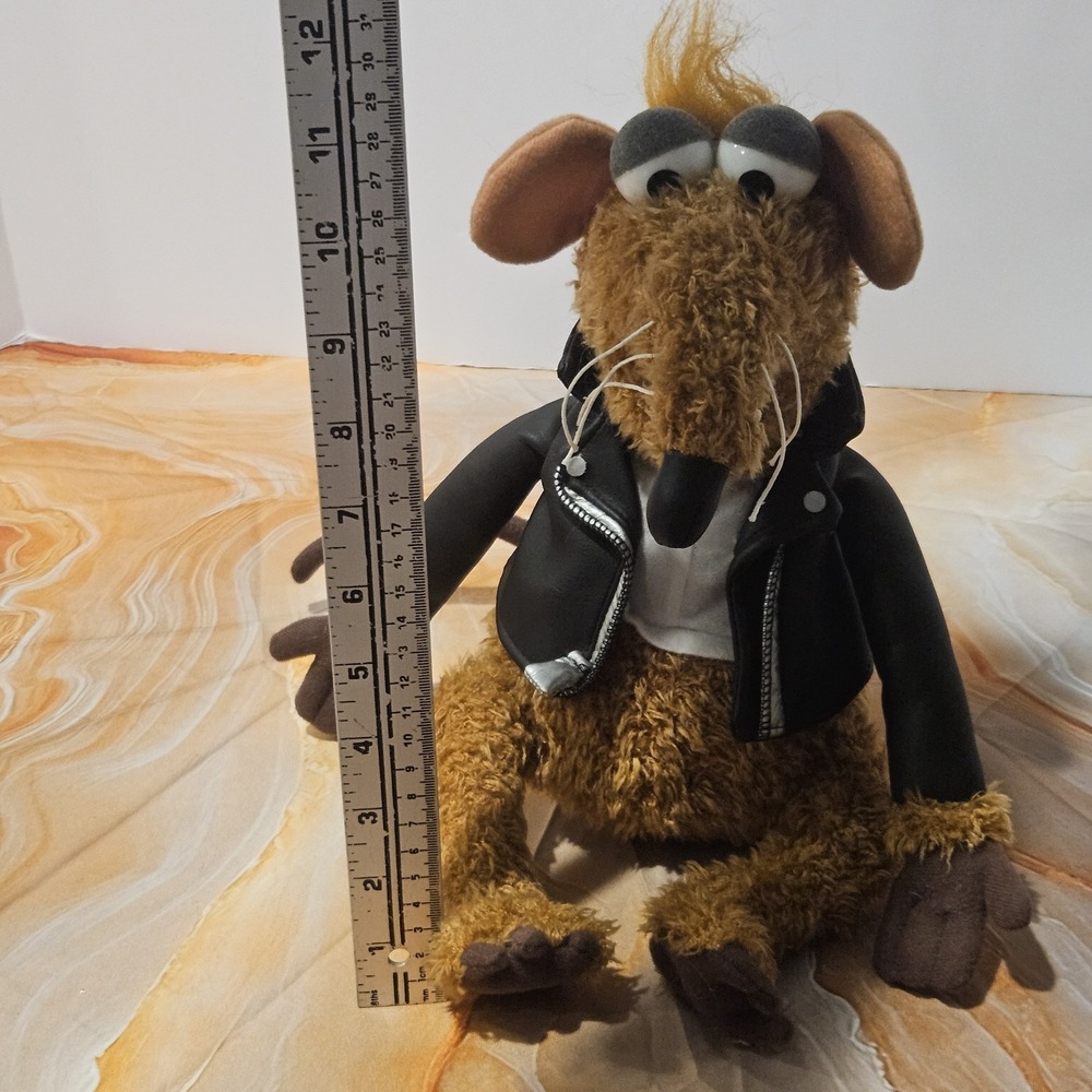 Muppets Rizzo the Rat Nanco Plush 12" Jim Henson Black Biker Jacket Vintage - Picture 8 of 8